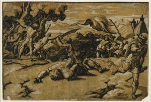 David tuant Goliath, c. 1518 - Ugo da Carpi